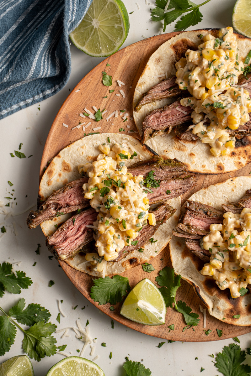 Steak tacos on a platter.
